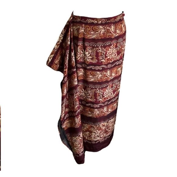 Vintage Sarah Chapman Rare Batik Print 100% Silk Wrap Skirt Luxury Women’s US 6 - Picture 7 of 9